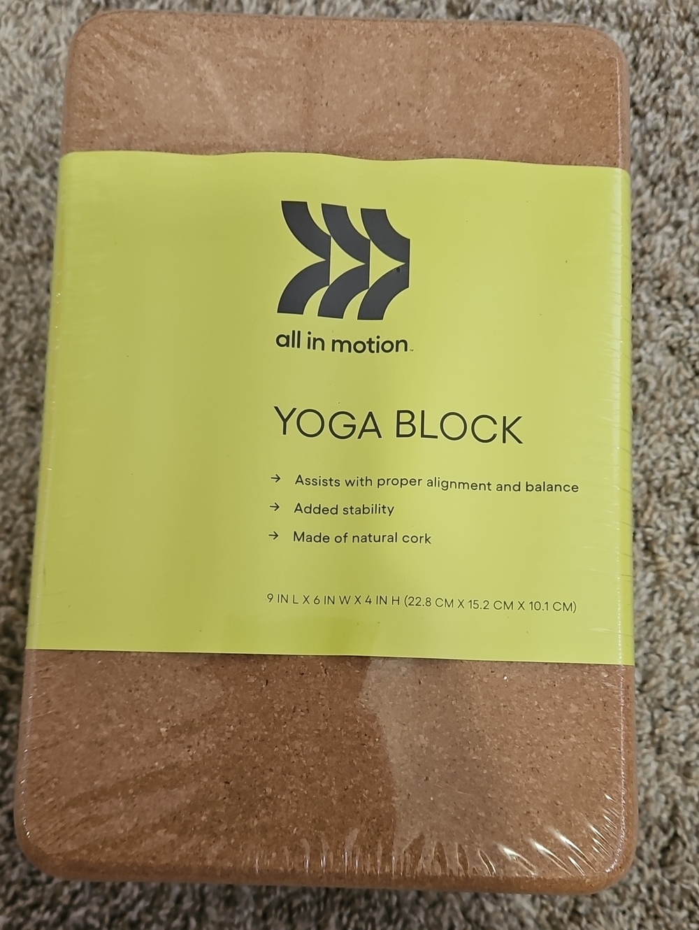all in motion Cork Yoga Block with Lime-Green Sleeve